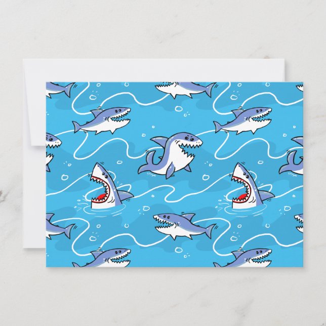 Cartoon Great White Sharks Invitation (Front)