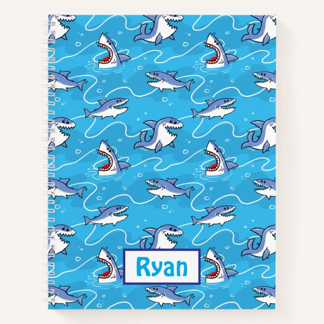 Cartoon Great White Sharks Notebook (Front)
