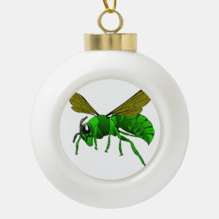 Cartoon green and lime hornet wasp bee ceramic ball christmas ornament