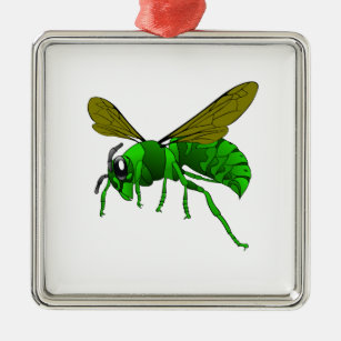 Cartoon green and lime hornet wasp bee metal ornament