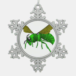 Cartoon green and lime hornet wasp bee snowflake pewter christmas ornament