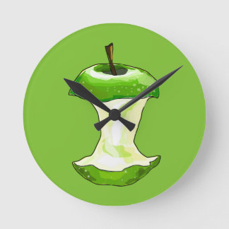 Cartoon Green Apple (Granny Smith) Apple Core Round Clock
