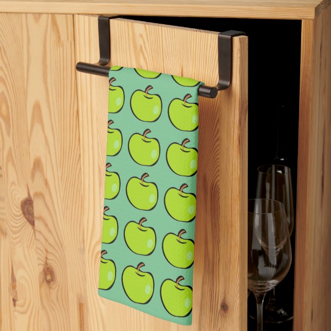 Cartoon Green Apples Pattern Tea Towel (Thirds Fold)