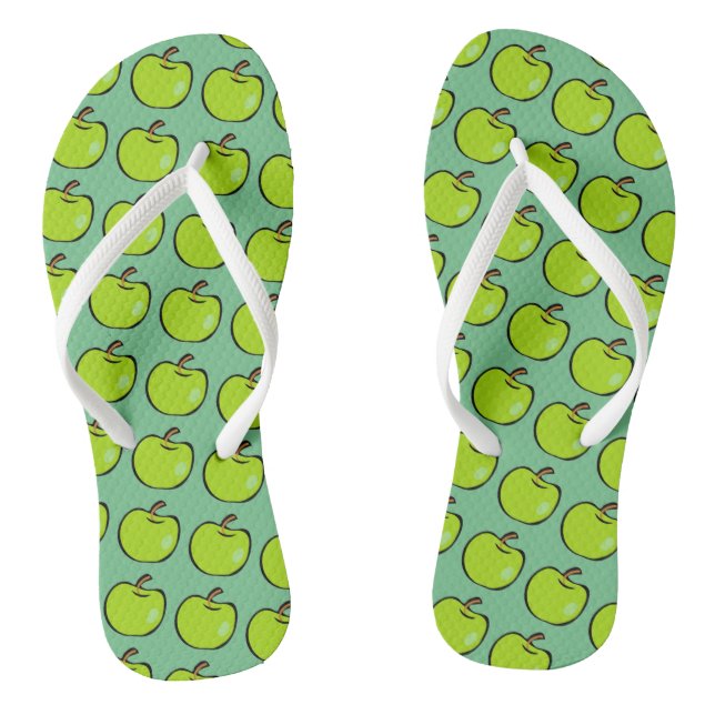 Cartoon Green Apples Pattern Thongs (Footbed)