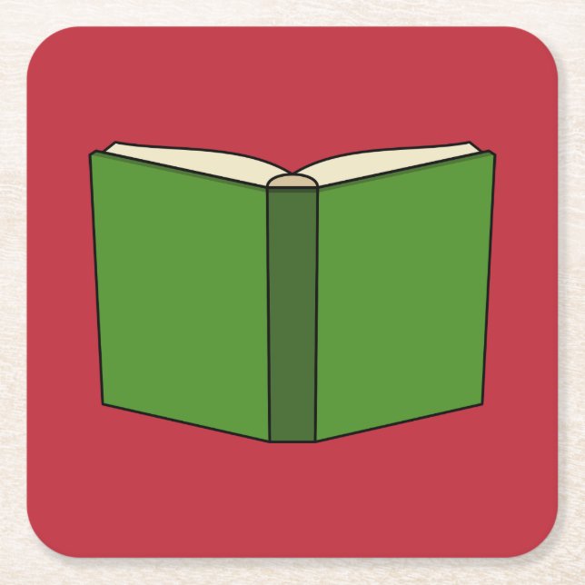 Cartoon Green Book Square Paper Coaster (Front)