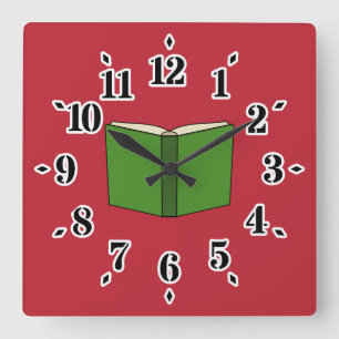 Cartoon Green Book Square Wall Clock