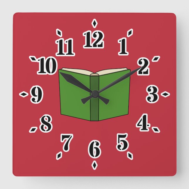 Cartoon Green Book Square Wall Clock (Front)