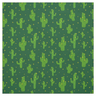 Cartoon Green Cactus Plants Pattern Fabric