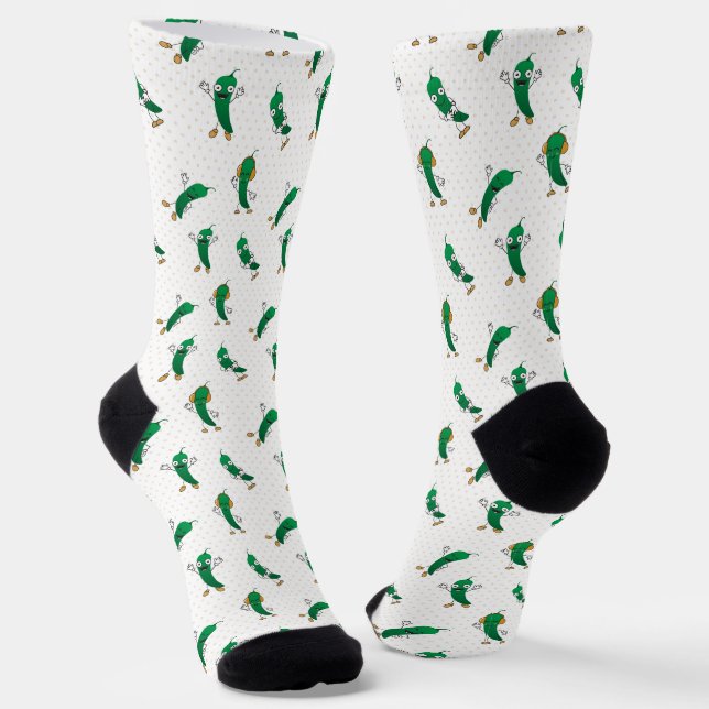 Cartoon Green Chile Pattern Socks (Angled)