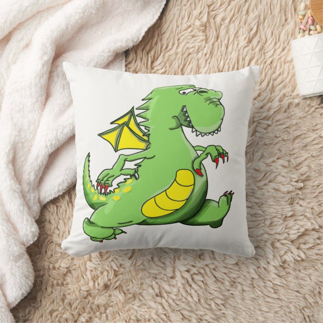 Cartoon green dragon walking on his back feet cushion (Blanket)