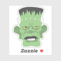Cartoon Green Frankenstein Head with Yellow Eyes