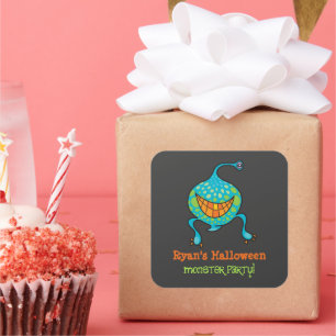Cartoon Green Monster Alien Kid's Halloween Party Square Sticker