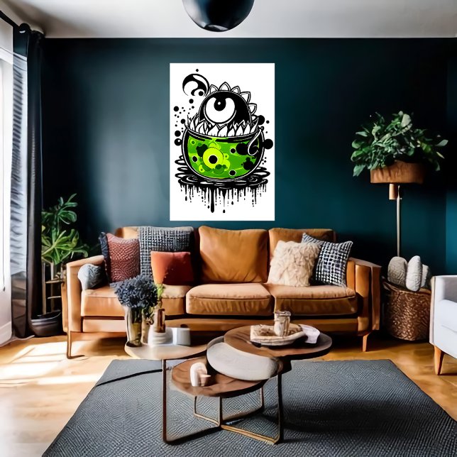 Cartoon green monster one eye | AI Art Poster (Creator Uploaded)