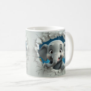 Cartoon Grey Elephant Breaking Through Light Grey Coffee Mug