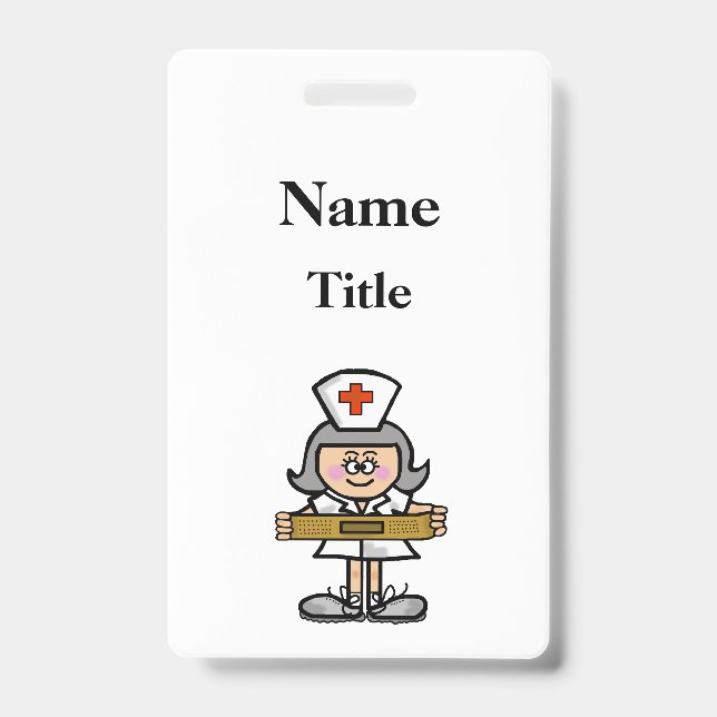 Cartoon Grey Hair Nurse Badge  Customise It! ID Badge (Front)