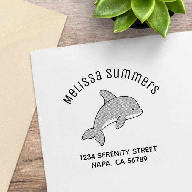 Cartoon Grey Jumping Dolphin Arch Address Rubber Stamp (Creator Uploaded)
