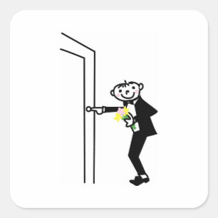 Cartoon Groom Rings Doorbell Square Sticker