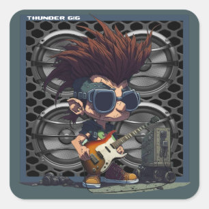 Cartoon Grunge Punk Rock & Roll Guitar Speaker  Square Sticker