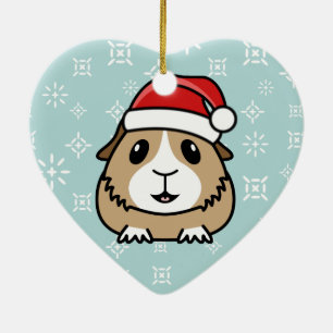 Cartoon Guinea Pig Christmas Heart Ornament