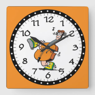 Cartoon Guitar Man Square Wall Clock