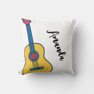 Cartoon Guitar with Bold Neck Strings Name Cushion