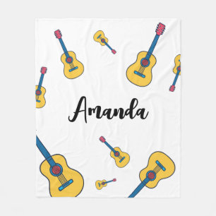 Cartoon Guitar with Bold Neck Strings Name Fleece Blanket