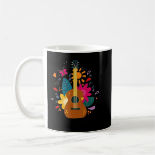 Cartoon guitar with flowers and leaves coffee mug