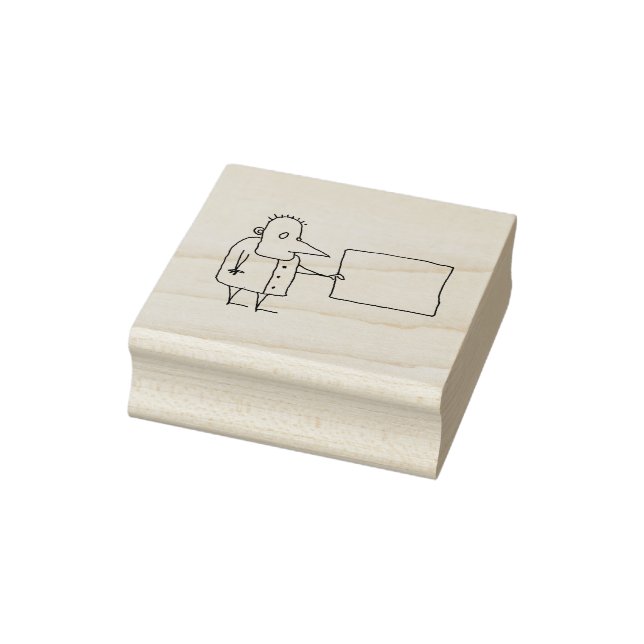Cartoon Guy with Blank Rectangle Sign rubber stamp (Stamp)