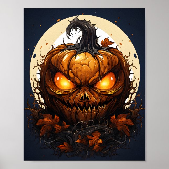 Cartoon Halloween Cool Pumpkin With A Spooky Eyes Poster (Front)