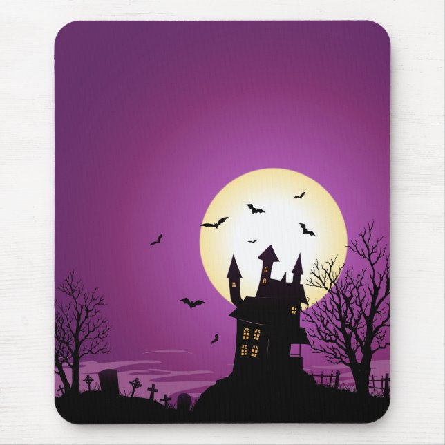 Cartoon Halloween Haunted Castle Mouse Pad (Front)