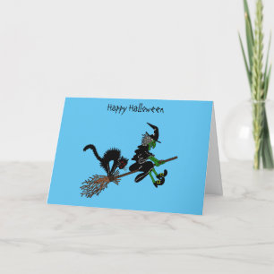 Cartoon Halloween Witch & Cat Card