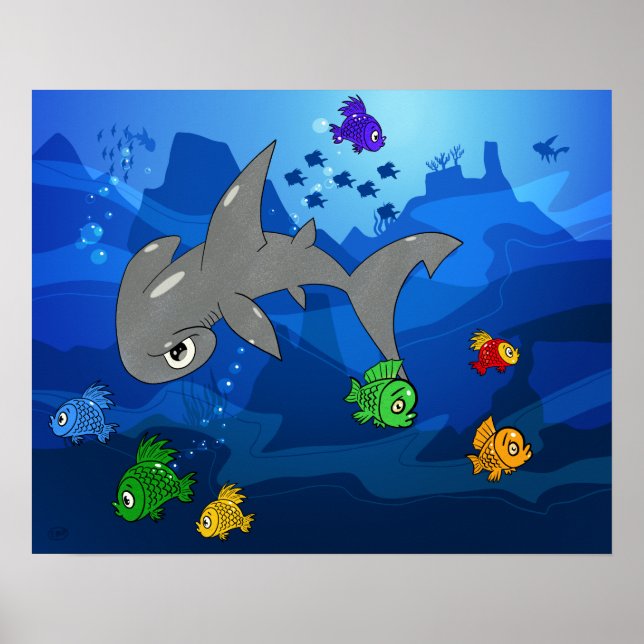 Cartoon Hammerhead Shark Poster (Front)