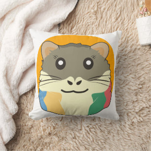 Cartoon Hamster with a Multicolored Scarf Cushion