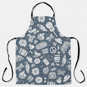 Cartoon hand drawn hippie doodles seamless pattern apron