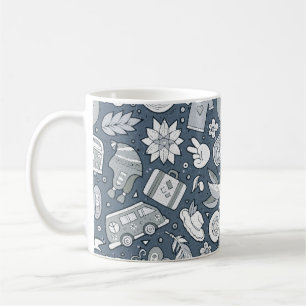 Cartoon hand drawn hippie doodles seamless pattern coffee mug