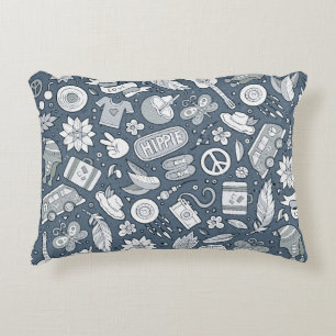 Cartoon hand drawn hippie doodles seamless pattern decorative cushion