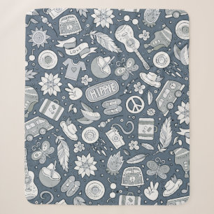 Cartoon hand drawn hippie doodles seamless pattern sherpa blanket