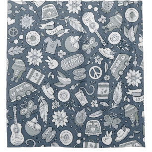 Cartoon hand drawn hippie doodles seamless pattern shower curtain