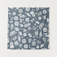 Cartoon hand drawn hippie doodles seamless pattern