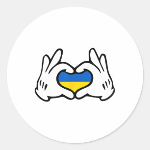 Cartoon Hands Forming Heart Ukraine Flag Classic Round Sticker