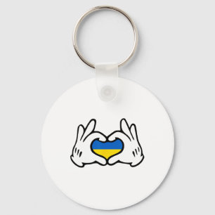Cartoon Hands Forming Heart Ukraine Flag Key Ring