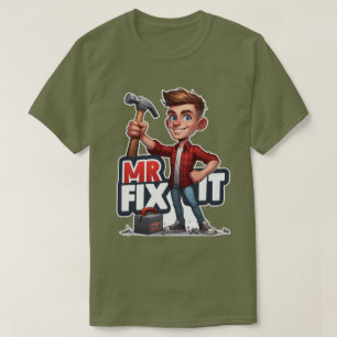Cartoon Handyman Character Holding Hammer  T-Shirt