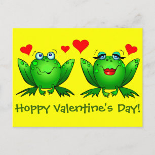 Cartoon Happy Frogs Hoppy Valentines Day Yellow Holiday Postcard