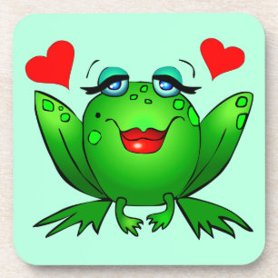 Cartoon Happy Lady Frog Aquamarine Coaster