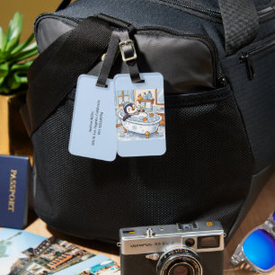 Cartoon Happy Penguin Taking a Bath Personalise Luggage Tag