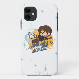 Cartoon Harry and Hedwig Flying Past Hogwarts iPhone 11 Case