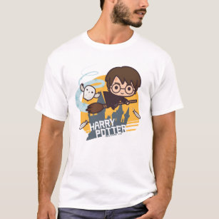 Cartoon Harry and Hedwig Flying Past Hogwarts T-Shirt