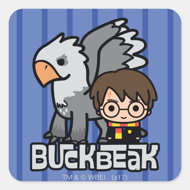 Cartoon Harry Potter and Buckbeak Square Sticker (Front)