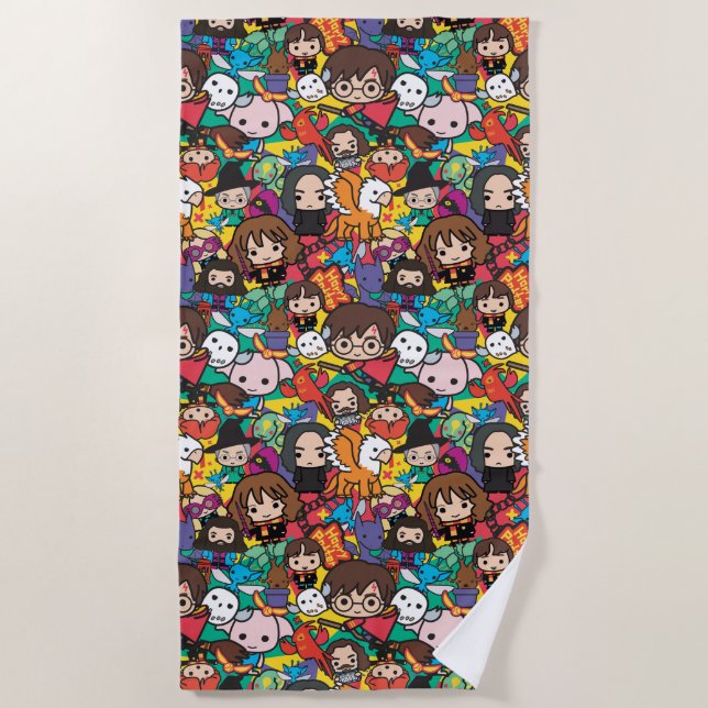 Cartoon Harry Potter Character Toss Pattern Beach Towel (Front)