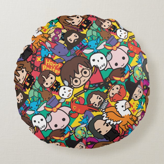 Cartoon Harry Potter Character Toss Pattern Round Cushion (Front)
